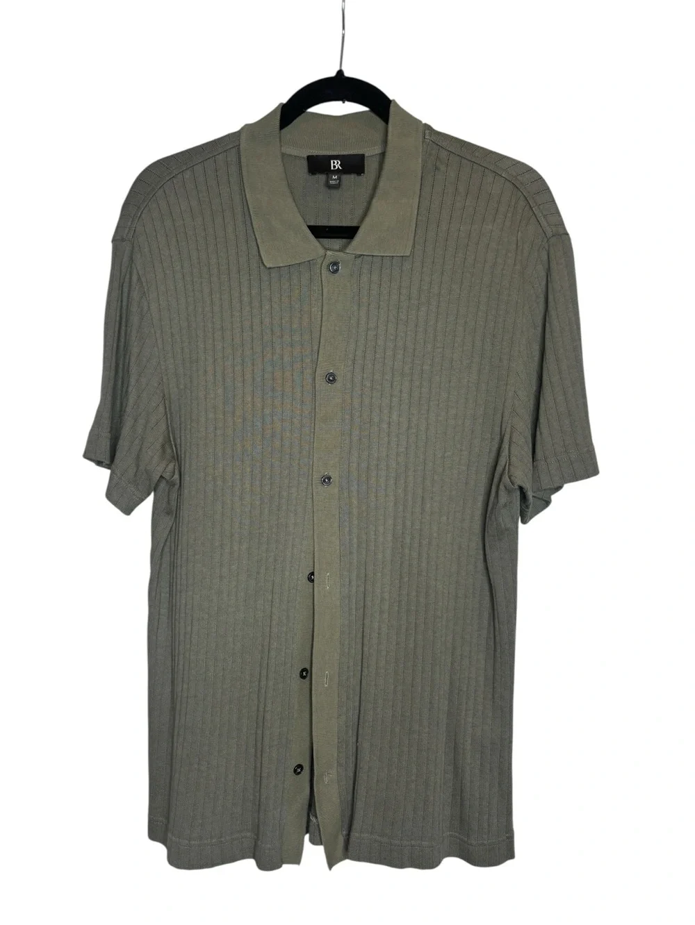 Banana Republic Ribbed Modal-Cotton Resort Shirt Size M Green Nori